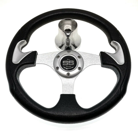 Club Car DS Steering Wheel with Hub Adapter - Black and Silver - 1985 to Current
