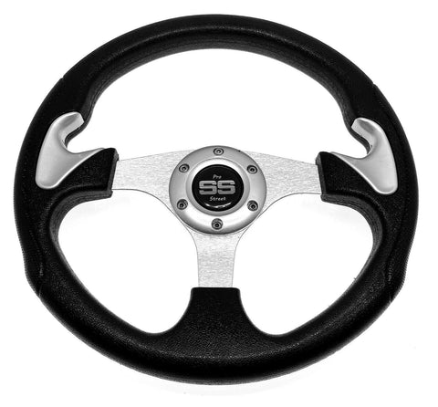 Golf Cart Steering Wheel 6 Hole Pattern - Black & Silver