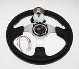 Club Car DS Steering Wheel with Hub Adapter - Black and Silver 1985 to Current